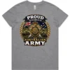 Australian Army veteran-inspired ladies Grey Marle t-shirt lay flat with front print