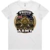Australian Army veteran-inspired ladies white t-shirt lay flat with front print