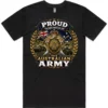 Australian Army veteran-inspired men’s black t-shirt lay flat with front print