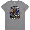 Australian Navy veteran-inspired ladies Grey Marle t-shirt lay flat with front print