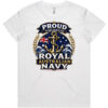 Australian Navy veteran-inspired ladies white t-shirt lay flat with front print