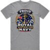 Australian Navy veteran-inspired men’s Grey Marle t-shirt lay flat with front print