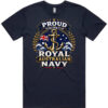 Australian Navy veteran-inspired men’s navy t-shirt lay flat with front print