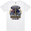 Australian Navy veteran-inspired men’s white t-shirt lay flat with front print