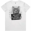 Bad Kitty design printed on a white ladies t-shirt
