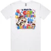 Cat-astrophe Birthday men’s white t-shirt lay flat with funny cat birthday design on front