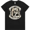 Classic Barber Shop ladies t-shirt in black shown lay flat with front design