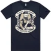 Classic Barber Shop men’s t-shirt in navy shown lay flat with front design