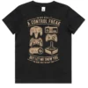 Control Freak kids gaming t-shirt in black shown lay flat with retro controller design