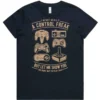 Control Freak ladies gaming t-shirt in navy shown lay flat with retro controller design