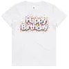 Happy Birthday kids t-shirt in white shown lay flat with front design