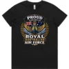 Royal Australian Air Force veteran-inspired ladies black t-shirt lay flat with front print