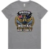 Royal Australian Air Force veteran-inspired ladies Grey Marle t-shirt lay flat with front print