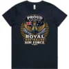 Royal Australian Air Force veteran-inspired ladies navy t-shirt lay flat with front print
