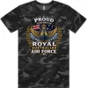 Royal Australian Air Force veteran-inspired men’s Dark Camo t-shirt lay flat with front print