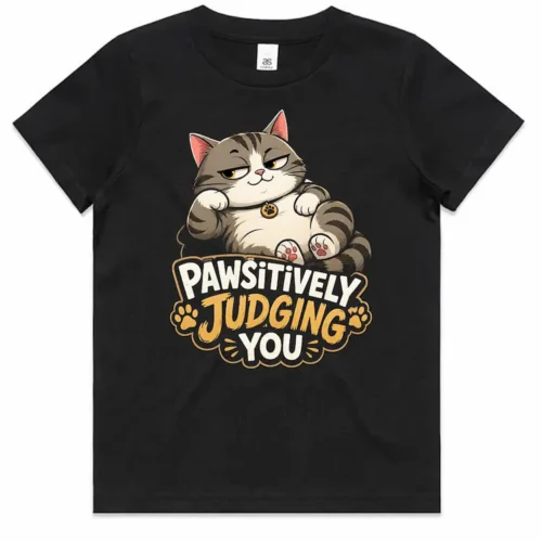 Black kids Pawsitively Judging You t-shirt with front graphic design