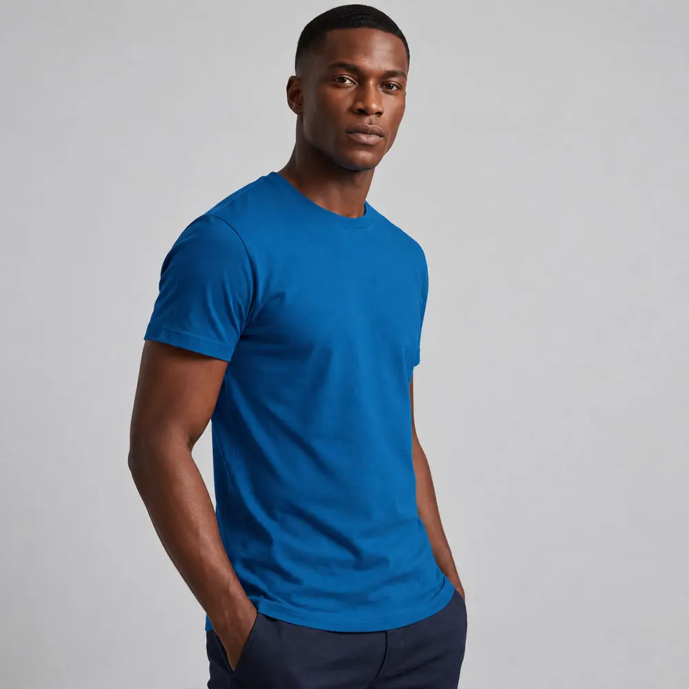 Quarter-turn view of an Ocean Blue Printer PA440 Men’s 140 Tee ready for custom printing
