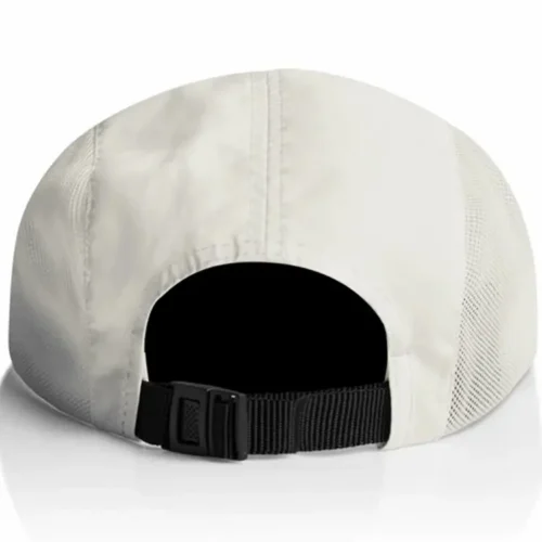 Back view of the Ecru AS Colour Active Finn Cap showing mesh sides and a black adjustable strap with plastic fastener