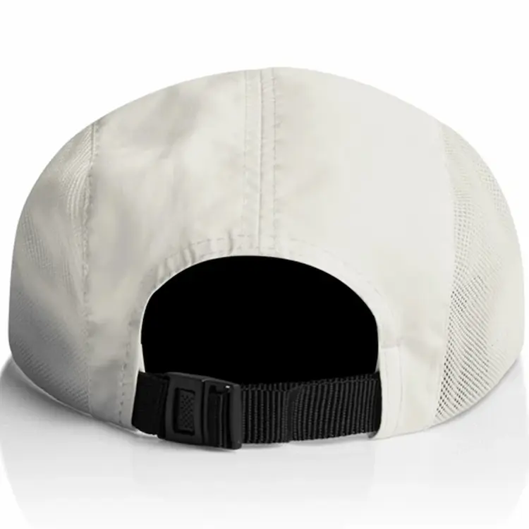 Back view of the Ecru AS Colour Active Finn Cap showing mesh sides and a black adjustable strap with plastic fastener