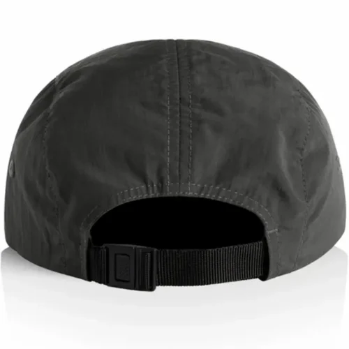 Back view of the Ecru/Coal AS Colour Finn Two-Tone Nylon Cap showing the Coal rear panels and black adjustable fastener