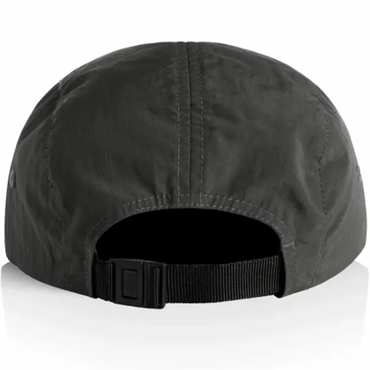 Back view of the Ecru/Coal AS Colour Finn Two-Tone Nylon Cap showing the Coal rear panels and black adjustable fastener
