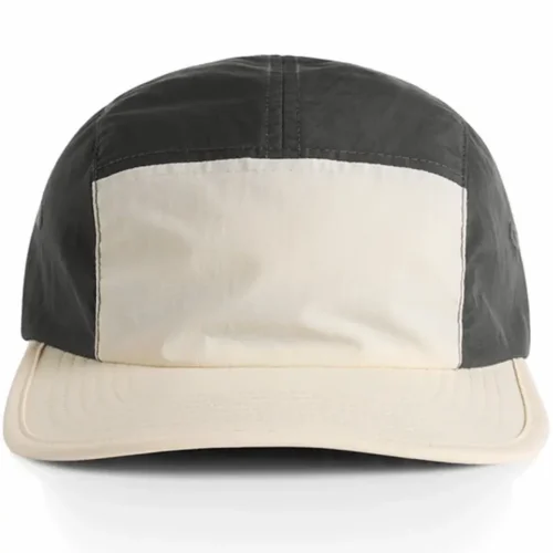 Front view of the Ecru/Coal AS Colour Finn Two-Tone Nylon Cap with an Ecru front panel and peak