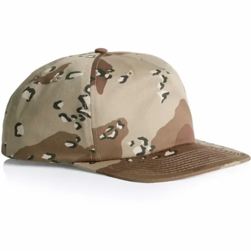 Angled side view of the Desert Camo AS Colour Surf Cotton Camo Cap 1119C showing patterned fabric panels and a flat peak