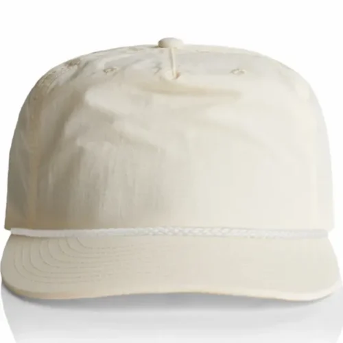 Front view of the Ecru/White AS Colour Surf Rope Cap 1123 showing the plain front panel and white rope trim above the peak