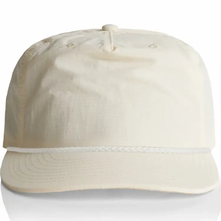 Front view of the Ecru/White AS Colour Surf Rope Cap 1123 showing the plain front panel and white rope trim above the peak
