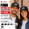 Man and woman wearing black AS Colour Finn Five Panel Caps with example custom logo prints