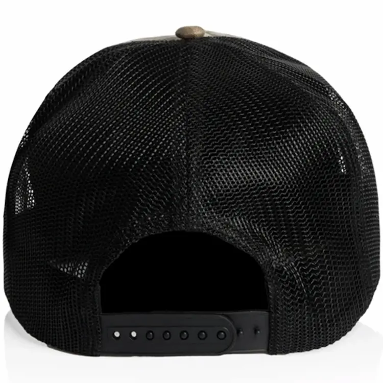 Back view of the Tree Camo/Black AS Colour Stock Contrast Camo Trucker 1110C showing black mesh and an adjustable snapback closure