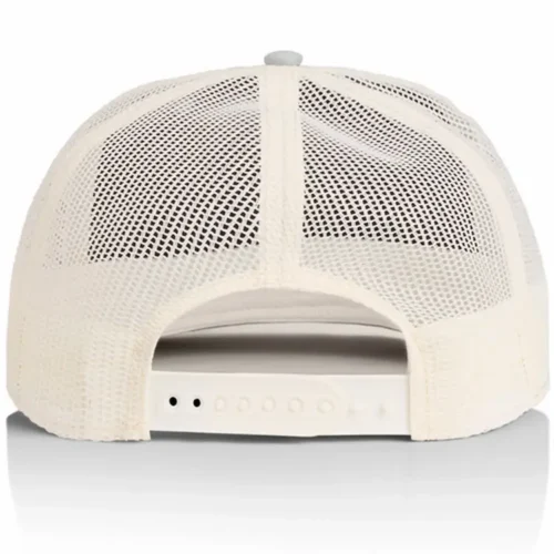 Back view of the Smoke/Ecru AS Colour Stock Contrast Trucker 1110 showing ecru mesh panels and an adjustable snapback closure