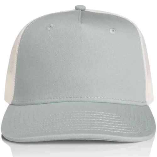 Front view of the Smoke/Ecru AS Colour Stock Contrast Trucker 1110 showing the plain smoke front panel and stitched peak