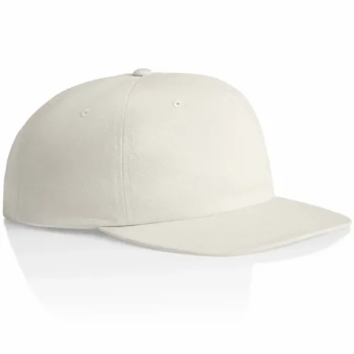 Angled side view of a light-coloured AS Colour Surf Cotton Cap 1119 showing the crown shape, panel seams and flat peak