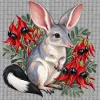 Bilby Among Sturt Desert Peas printed on a white Cross Stitch Canvas, design by Australia Art Prints