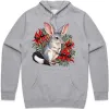 Grey marle hoodie with the Bilby Among Sturt Desert Peas print on the front above the pocket