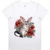 White women’s V-neck T-shirt with the Bilby Among Sturt Desert Peas print on the front