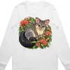 Brushtail Possum Among Eucalyptus Blooms printed on a white Women’s Long Sleeve T-Shirt, design by Australia Art Prints