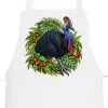 White apron printed on the bib with a cassowary among rainforest leaves