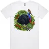 Cassowary Among Rainforest Foliage printed on a white Men’s T-Shirt, design by Australia Art Prints