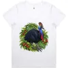 Cassowary Among Rainforest Foliage printed on a white Women’s V-Neck T-Shirt, design by Australia Art Prints