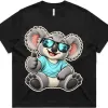Cool Koala Thumbs-Up printed on a black Women’s Boxy T-Shirt, design by Australia Art Prints
