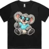 Cool Koala Thumbs-Up printed on a black Women’s Fitted T-Shirt, design by Australia Art Prints