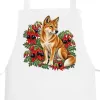 White apron printed on the bib with a dingo among red desert pea flowers