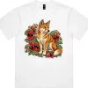 Dingo Among Sturt's Desert Peas printed on a white Boxy T-Shirt, design by Australia Art Prints
