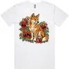Dingo Among Sturt's Desert Peas printed on a white Men’s T-Shirt, design by Australia Art Prints