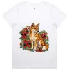 Dingo Among Sturt's Desert Peas printed on a white Women’s V-Neck T-Shirt, design by Australia Art Prints