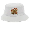 White bucket hat with a small Echidna Among Kangaroo Paws print on the front