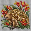 Echidna Among Kangaroo Paws printed on a white Cross Stitch Canvas, design by Australia Art Prints
