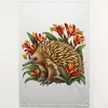 Echidna Among Kangaroo Paws printed on a natural Tea Towel, design by Australia Art Prints